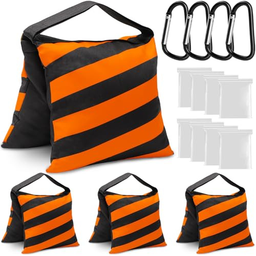 4 Packs Orange Sandbag Weight Bags for Light Photography Video Equipment | Heavy Duty Saddlebags for Backdrop Stand, Photo Tripod, Canopy, Pop up Tent, Umbrella Base, Fishing Chair, Picnic Table