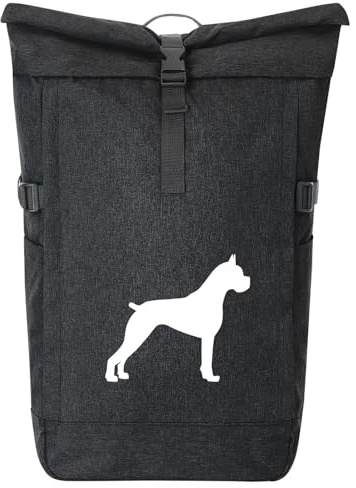 Huuraa Kurierrucksack Deutscher Boxer Silhouette 30-44 Liter Black Melange Fairtrade Rolltop Rucksack Geschenkidee