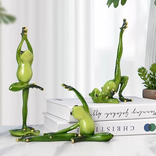 DZAY Yoga Frosch Garten Deko Draußen Figur,Dekofigur Frösche für Miniteich DekoTierfigur Froschfigur,Yoga Frosch Figuren Gartendeko für Draußen Zimmer Schreibtisch Deko (3 Stück)