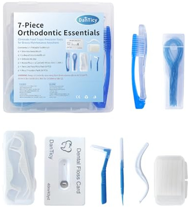 Kit de cuidado de aparatos ortopédipara viajes - 7-teiliges Kieferorthopädische Essentials für die Reinigung unterwegs, Zahnwerkzeuge für Zahnspangenträger