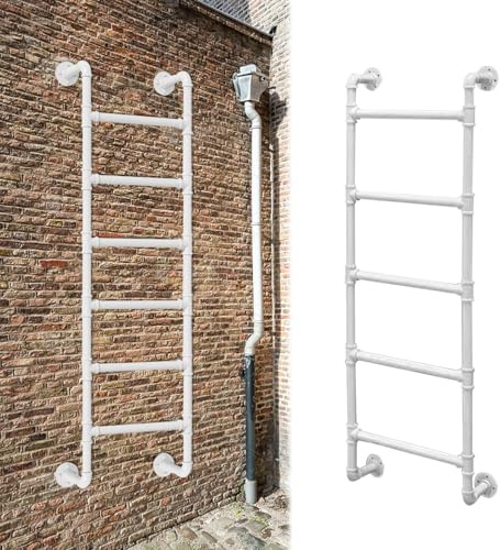 QSVPWNCBN Wall Mounted Emergency Egress Ladder for Window Well, Basement Egress Ladder 3.3-9.8ft White Climbing Ladder for Loft Attic Metal Step Ladder for Warehouse Roof Outside Walls(2.4m/