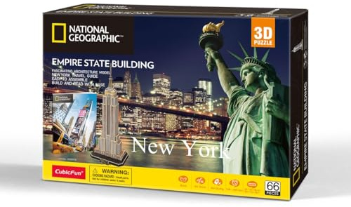 CubicFun 660977 National Geographic 3D Puzzle, Empire State Building, 3D Modell Bastelset mit 66 Teilen, Modellbausatz für Kinder ab 8 Jahren