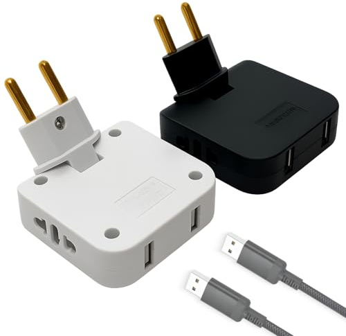 Lot de 2 Prises électriques Plates Adaptateur USB et USB-C - Prise Murale Extra Compacte, Rotative à 180° pour Connexion Facile Derrière Meuble, TV et Autres Espaces Réduits