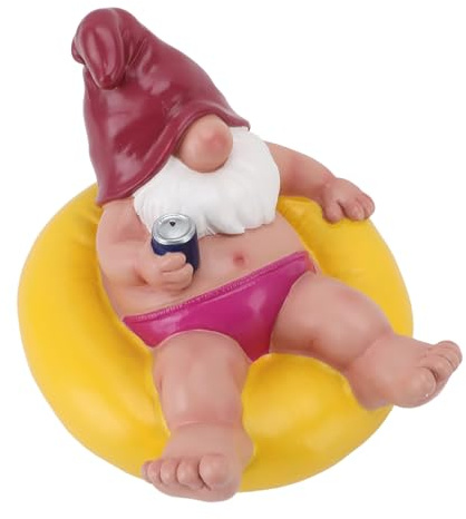 Garden GNOME Statue,Pool Floater GNOME Statue Resin Pool Party Relaxing Funny Garden Floating Gnomes Figurine Funny Lawn Statues for Outdoor Decor (Yellow)