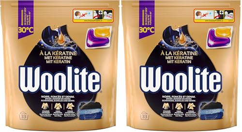 Woolite Capsules Noir & Foncés - Capsules de Lessive Liquide pour Préserver l'Intensité des Couleurs Sombres et Protéger les Fibres - x33 (Lot de 2)