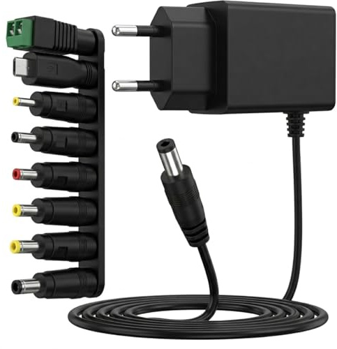 Alimentador 6V 1A Adaptador de Corriente Universal 100-240V Conector DC 5.5 x 2.1 mm AC a DC Fuente de Alimentación con 8 Conectores para Tiras LED, Cámaras de Seguridad y Routers