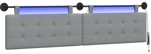 vidaXL Hängendes Kopfteil Mit LED Licht Hellgrau Stoff, Moderner, rechteckiger Polster-Kopfteil, Wandmontage, anpassbare Schlafzimmer-Deko, platzsparende Möbel Ideen