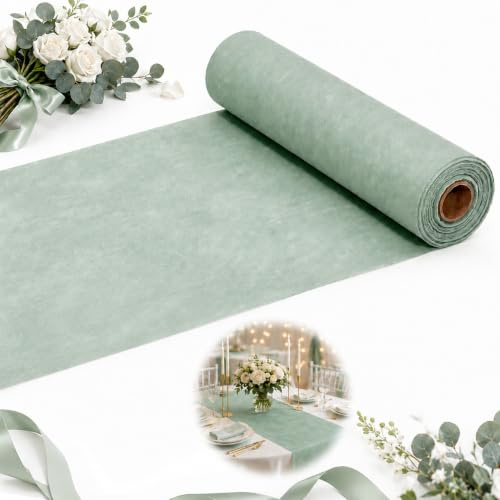 GothicBride Vlies Tischläufer 25m x30cm Eukalyptus Grün Tischdeko Partydeko