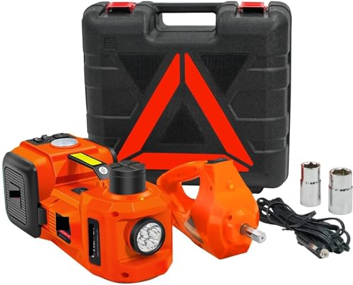 Car Jacks, 12V 3 in 1 Kit 5Ton Electric Hydraulic Jack with Impact Wrench Compressor LED Light(Oranje)