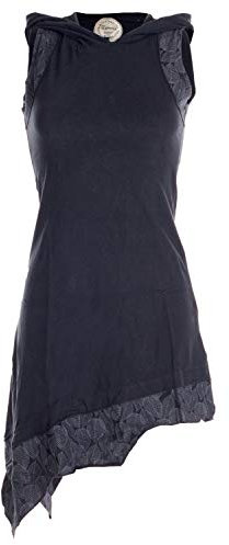 Vishes - Alternative Bekleidung - Asymmetrisches Damen Elfenkleid Baumwolle mit Zipfelkapuze Schwarz 38-40