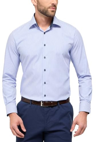 Eterna Long Sleeve Shirt Modern FIT Twill Striped Blue/White