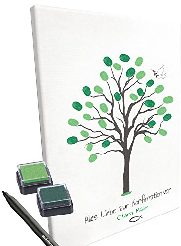 KATINGA Personalisierte Leinwand zur KONFIRMATION/Motiv Baum- als Gästebuch für Fingerabdrücke (mit Name)