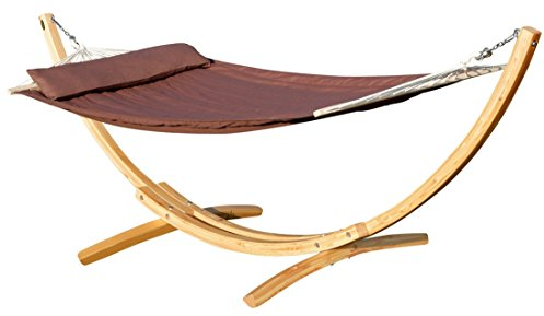 320cm Hängemattengestell XL Limited Edition aus Holz Lärche mit Stab Hängematte gefüttert und Polster Schrauben aus Edelstahl von AS-S, Farbe:Gestell Natur mit Matte BRAUN