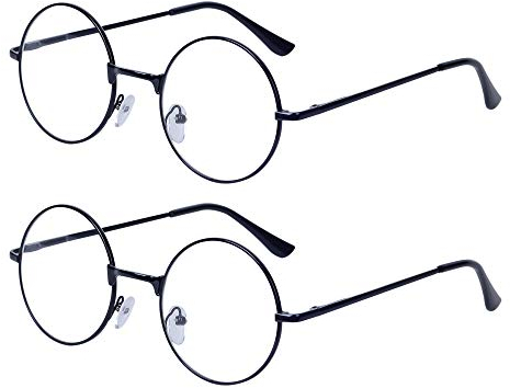 2 Stueck Damen Herren Lesebrille Rund Retro +3.0 (65-69 Jahre) Klar Linse Metall Rahmen Presbyopische Gläser Nerdbrille mit Etui