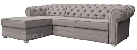 MOEBLO Chesterfield Ecksofa Sofa Couch Garnitur Stoff Samt (Velour) Glamour Wohnlandschaft - Avia (Beige, Ecksofa Links)