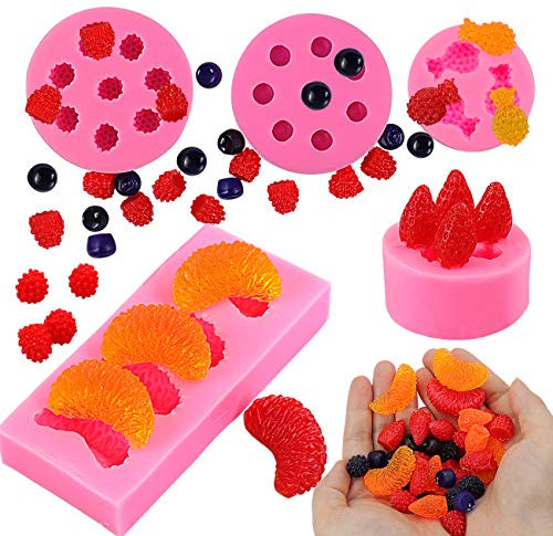 DIY Obst Snacks 5er Set Lebensmittelqualität Silikon Süßigkeiten Formen Mini Ananas Erdbeere Orange Blaubeere Maulbeere Frucht Silikonform für Gummipaste Cupcake Dekorieren Polymer Ton Schokolade