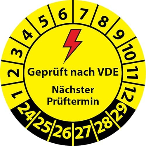 Prüfplakette Geprüft nach VDE Nächster Prüftermin, Vinylfolie, Elektro Prüfaufkleber, Prüfetikett, Plakette VDE-Prüfung (30 mm Ø, 100)