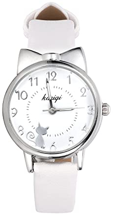 UKCOCO Kinder Uhren Nette Katze Design Quarz Handgelenk Uhren Lederband Analog Quarz Armbanduhr für Mädchen Studenten