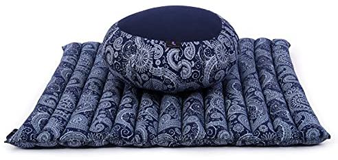 Leewadee Meditationskissen Set Sitzkissen Rund Zafu Yoga Kissen Zabuton Yogakissen Meditationskissen Meditation Zubehör Yoga Sitzkissen Yoga Meditationskissen, Kapok, Blau Weiß