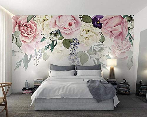 Papier Peint 3D Intissé Feuilles Florales De La Mode Rose Papier Peint Panoramique 3D Moderne Decoration Murale Chambre Salon Décoration Murale 400cmx280cm