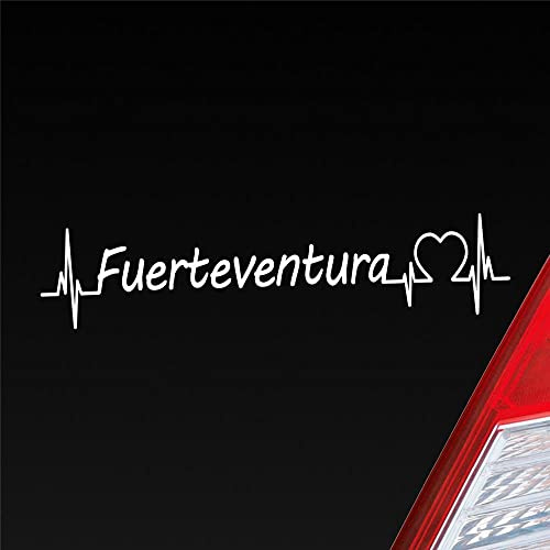 Hellweg Druckerei Auto Aufkleber Fuerteventura Puls Herzschlag mit Insel Motiv 19x4 cm Weiss Matt Sticker Heckscheibenaufkleber