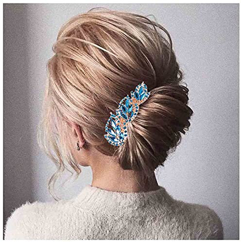 Yheakne Barrette à cheveux de mariage en cristal avec strass - Accessoire de cheveux pour femme et fille - Bleu