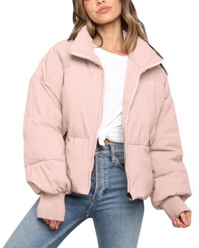 ticticlily Giubbotto Donna Invernale Corte Giacca Puffer Piumino Cappotto Caldo Casuale Tinta Unita Giubbino di Spessore Capptti con Tasche e Cerniera Giacche Autunnale per Donna A Rosa Chiaro M