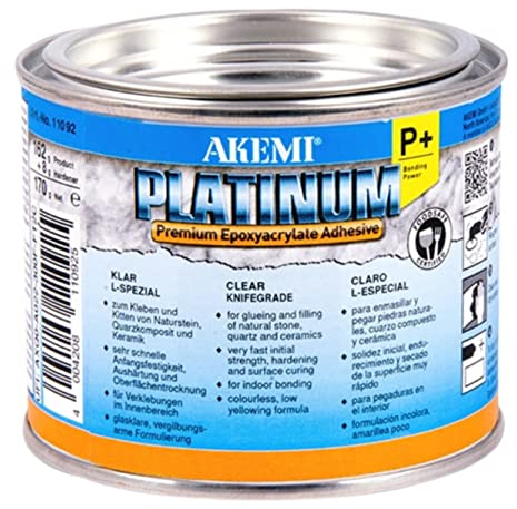 Karl Dahm Marmorkitt L 170g transparent I Kleber mit hoher Polierfähigkeit für Fliesen, Feinsteinzeug, Natur, Kunststein Platinum P -> nur für den Innenbereich und Außenbereich