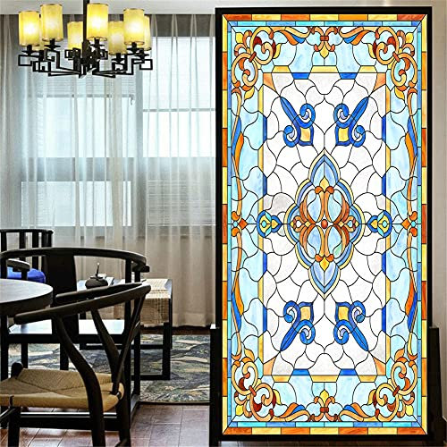 LXDWEI Pellicola per finestre in stile chiesa europeo, senza colla, adesivi decorativi per finestre satinati, 80 x 120 cm