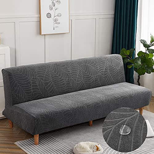 DOTBUY-SHOP Jacquard Sofabezug Ohne Armlehnen Wasserdicht Armlose Sofabettüberzug, Stretch Weich Antirutsch Sofa Schutz Schonbezug für Klappsofa Bett ohne Armlehnen (Dunkelgrau,160-190cm)