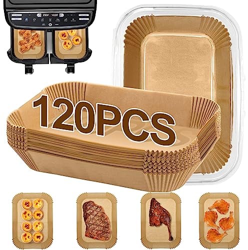 MOFELON 120pcs Air Fryer Liners for Ninja Dual Air Fryer,Disposable Air Fryer Parchment Paper Liners,Air Fryer Accessories,Compatible with Ninja AF300UK AF400UK,Salter and Other Dual Zone Air Fryer