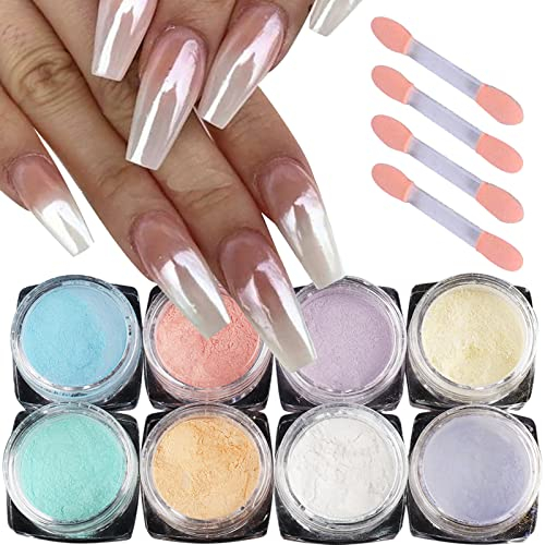 GZSYY Pearl Powder Nail Farbe - Polvere per unghie effetto perla cromata, 8 polvere, specchio per unghie e perle in metallo
