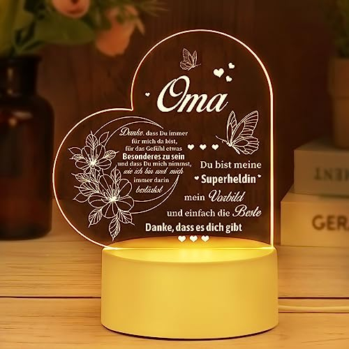 URAQT Oma Geschenke,Acryl LED Lampe Geschenk für Oma 3D Oma Geschenk LED Geschenk Beste Oma Geburtstag USB Betriebene Lampe Von Enkeln Beste Geschenk Oma Geburtstag Besondere Geschenkideen Für Oma