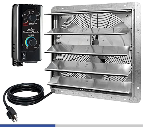 iLIVING 20 Wall Mounted Shutter Exhaust Fan, Automatic Shutter, with Thermostat and Variable Speed controller, 2.2A, 3368 CFM, 5000 SQF Coverage Area Silver (ILG8SF20V-ST)