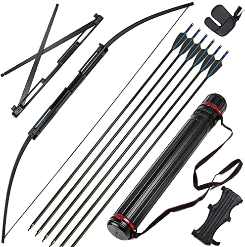 ZSHJGJR Bogenschießen Klappbarer Langbogen Recurve Bogen 35/55lbs 58 Bogen Recurve Bogen und Pfeil Set Jagdbogen Bogen Jagd Outdoor Für Erwachsene Anfänger