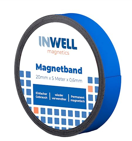 Inwell - Magnetband 20 mm in Farbe Blau auf Rol | 5 meter | NICHT Selbstklebend | Stark magnetisch | Magnetstreifen
