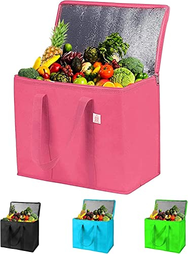 26L Large Cool Bag Cooler Bag and Cooler Box, Insulated Food Delivery Bag for Uber Eats, Thermal Bag for Hot and Frozen Food, Picnic and Grocery Delivery, Freezer Shopping Bag (22x30x40cm 26L Pink)