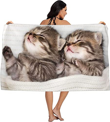 EMENZA Strandtuch Groß 70 x 150 cm Süße Katze, Microfaser Handtücher Badetuch Strandlaken Handtuch Katze Tier, Schnell Trocknen Strandhandtuch Badetücher Herren Frauen Strandtücher Badehandtuch