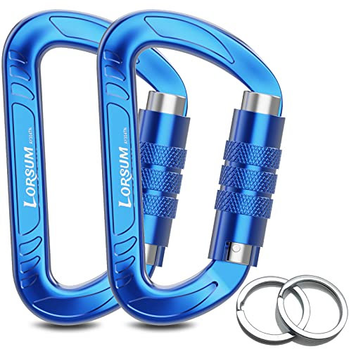 Lorsum Auto Locking Carabiner Clips Heavy Duty, 12KN /1227kg Lightweight (1.0oz), Sturdy Twist Lock Caribeeners for Camping Hiking Hammock Swing Backpack, Dog Leash and Harness etc, 2 Pack Blue