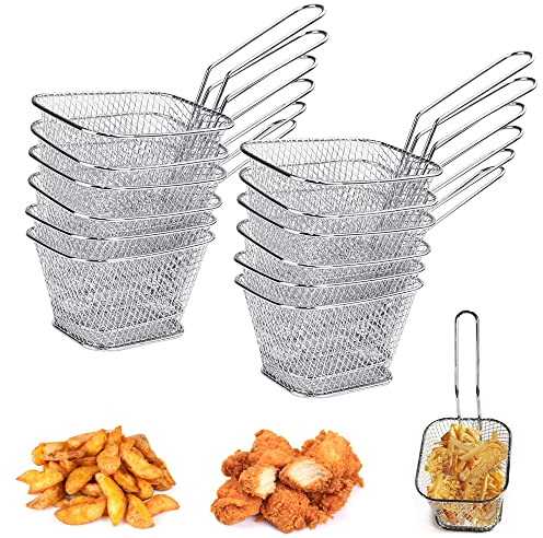 HAOMEEDUO 12 Pcs Cesta Freidora Pequeña Mini Freidoras para Servir Patatas Canasta para Freir Papas Cestas de Aperitivo de Acero Inoxidable Canasta con Asa para Patatas Fritas Aperitivos Croquetas