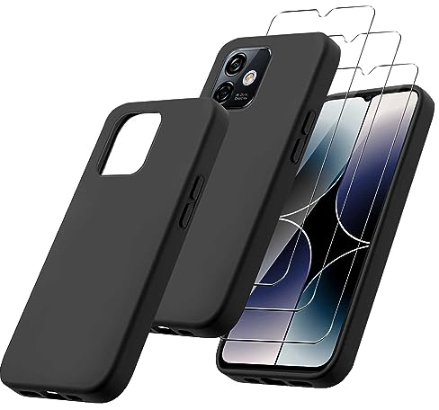 MIBZOR 4 in 1 Cover Compatibile con Ulefone Note 16 Pro (6.52) e 3 Pezzi Vetro Temperato Pellicola Protettiva, Nero Morbido Silicone Custodia Protettivo TPU Protezione Case
