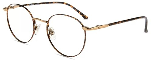 Firmoo Blue Light Blocking Reading Glasses UV 400 Computer Reading Gaming Glasses with Anti Glare Anti Eyestrain Lens Round Vintage Metal Frame, Tortoise