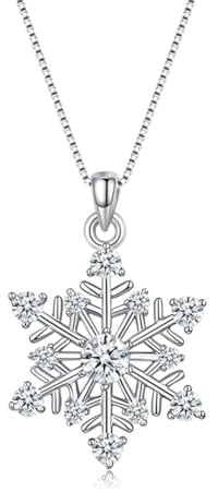 Bewenda Weihnachten Schmuckset für Damen, 925 Sterling Silber Schneeflocke Halskette & Ohrringe mit Zirkonia, Hypoallergen 45+5cm Anhänger Silberkette Weihnachten Ohrstecker, Schmuck Set zum Winter