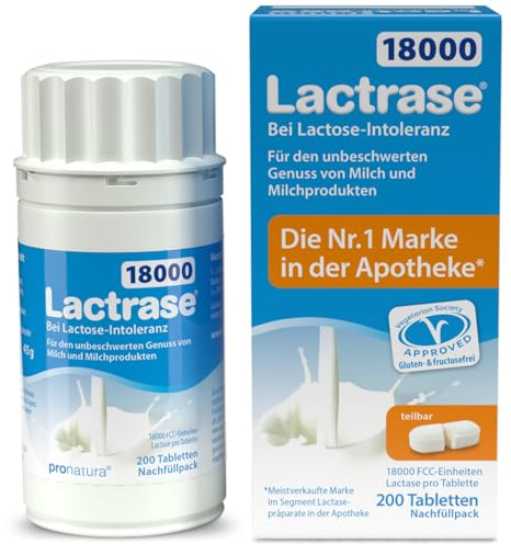 pro natura Lactrase 18000 – Nachfüll-Pack für den Spender, 200 Lactase Tabletten bei Lactose-Intoleranz, für den unbeschwerten Genuss von Milch und Milchprodukten