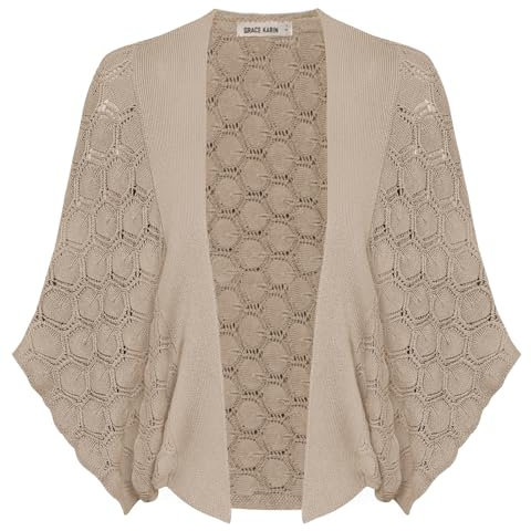 GRACE KARIN Womens Cardigans Elegant Cropped Cardigan Hollow Kimono Cover ups Khaki L