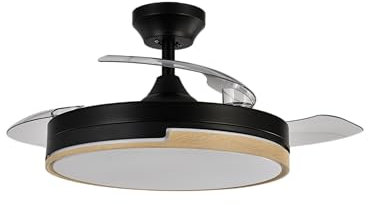 Abrila - Ventilador DC OLIMPIA | Color Negro/Madera con tres Aspas Desplegables | con 6 Velocidades Ajustables | con 3 Temperaturas de Luz | Mando a Distancia Incluido