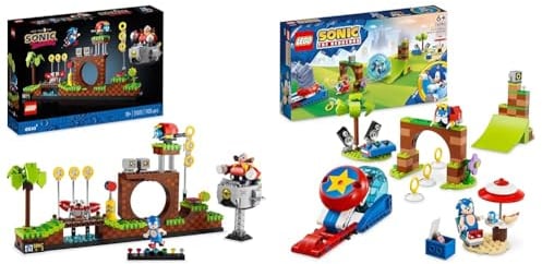 LEGO Ideas Sonic The Hedgehog – Green Hill Zone Set & Sonic The Hedgehog Sonics Kugel-Challenge Set, Baubares Spiel mit 3 Charakteren