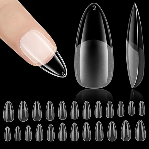 Nzakybbi 240 Stück Nageltips Almond Full Cover Nail Tips Mandel Soft Gel Nagel Tips für Gelnägel, Pre-Shaped Mandelform Nagelspitzen Pre-buff Künstliche Nägel mit Box, 10 Größen