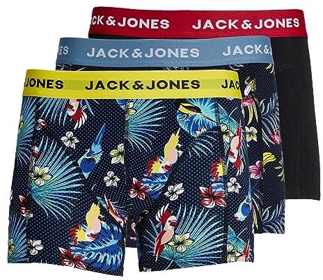 JACK & JONES Herren Unterhosen Shorts Boxershorts Trunks 3er Pack, Farbe:Mehrfarbig, Wäschegröße:2XL, Artikel:- surf The Web/Black/Black