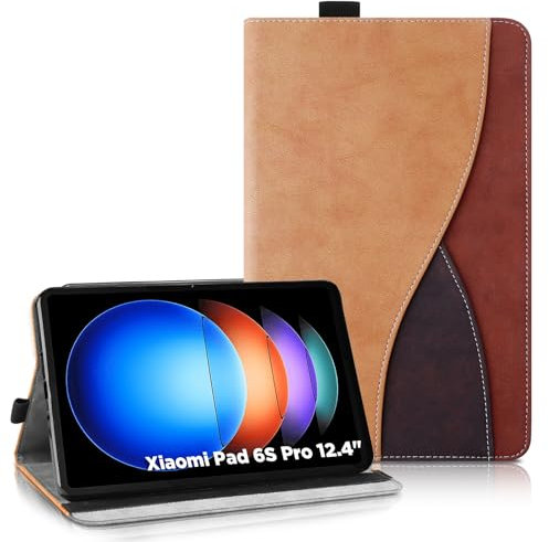 AsWant Custodia per Xiaomi Pad 6S Pro (2024) 12,4 Pollici - Pelle Ultra Sottile PU Case con Funzione Stand Tablet Protettiva Cover Xiaomi Pad 6S Pro (Marrone)